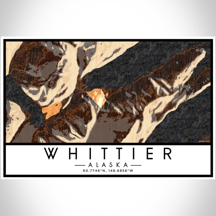 Whittier Alaska Map Print Landscape Orientation in Ember Style With Shaded Background