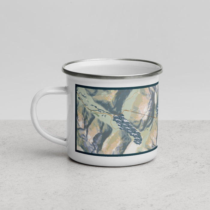 Left View Custom Whittier Alaska Map Enamel Mug in Woodblock