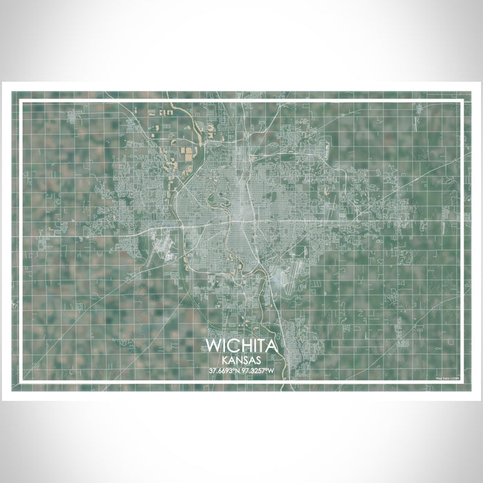 Wichita Kansas Map Print Landscape Orientation in Afternoon Style With Shaded Background