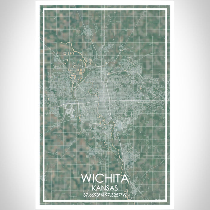 Wichita Kansas Map Print Portrait Orientation in Afternoon Style With Shaded Background