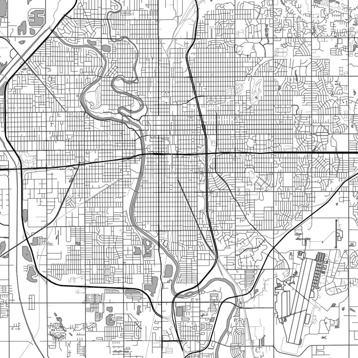 Wichita Kansas Map Print in Classic Style Zoomed In Close Up Showing Details