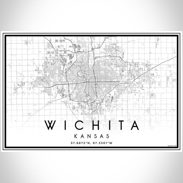 Wichita Kansas Map Print Landscape Orientation in Classic Style With Shaded Background