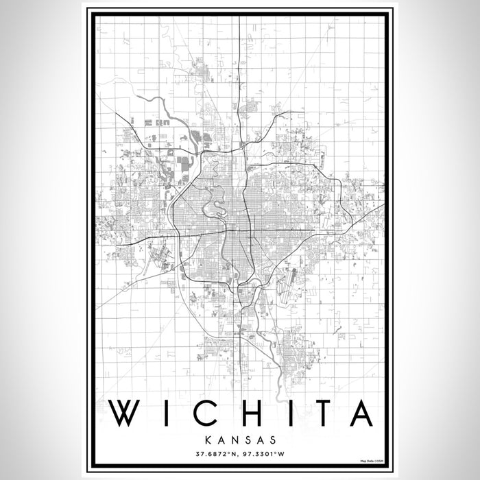 Wichita Kansas Map Print Portrait Orientation in Classic Style With Shaded Background
