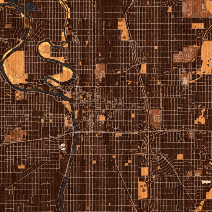 Wichita Kansas Map Print in Ember Style Zoomed In Close Up Showing Details