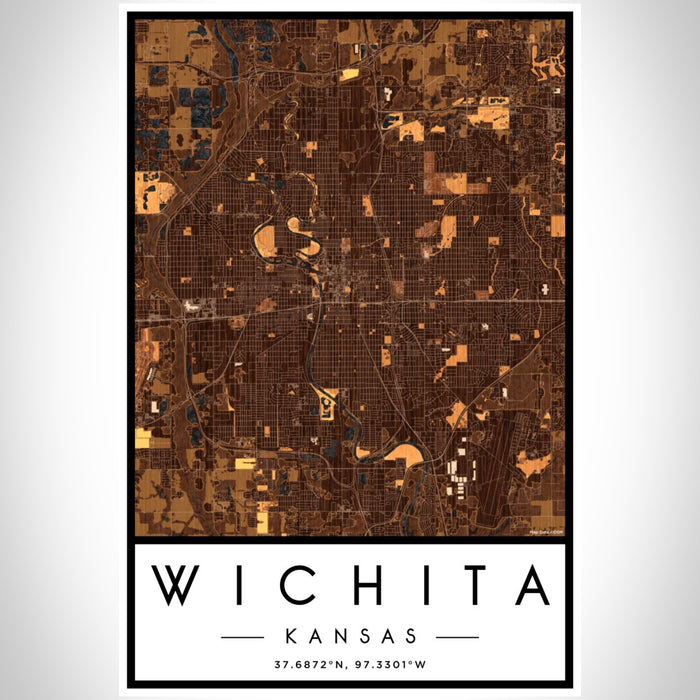 Wichita Kansas Map Print Portrait Orientation in Ember Style With Shaded Background