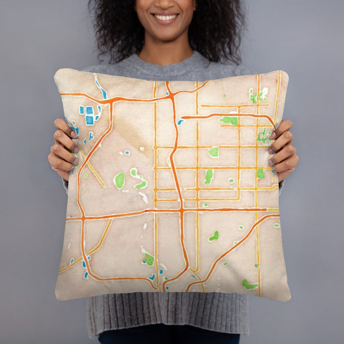 Person holding 18x18 Custom Wichita Kansas Map Throw Pillow in Watercolor