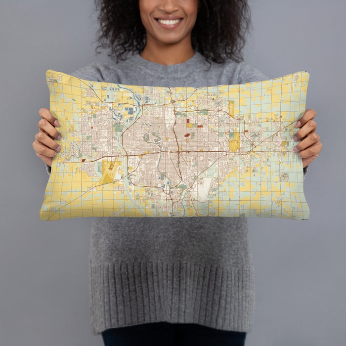 Person holding 20x12 Custom Wichita Kansas Map Throw Pillow in Woodblock