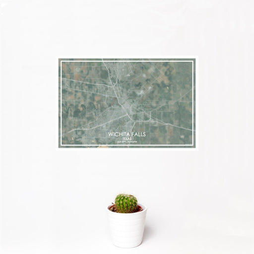 12x18 Wichita Falls Texas Map Print Landscape Orientation in Afternoon Style With Small Cactus Plant in White Planter