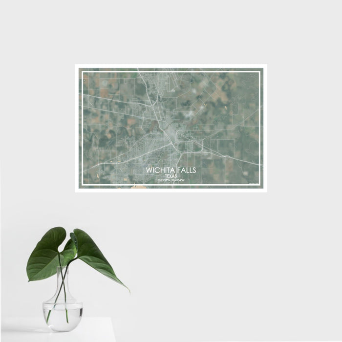 16x24 Wichita Falls Texas Map Print Landscape Orientation in Afternoon Style With Tropical Plant Leaves in Water