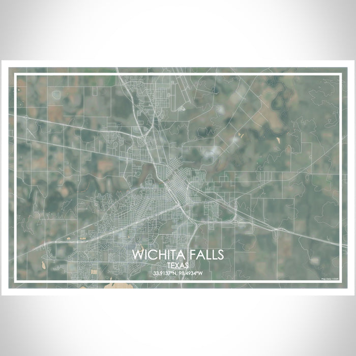 Wichita Falls Texas Map Print Landscape Orientation in Afternoon Style With Shaded Background