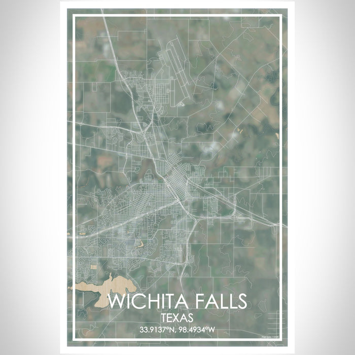 Wichita Falls Texas Map Print Portrait Orientation in Afternoon Style With Shaded Background