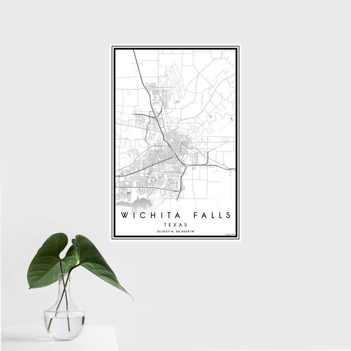 16x24 Wichita Falls Texas Map Print Portrait Orientation in Classic Style With Tropical Plant Leaves in Water