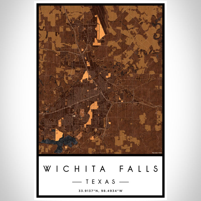 Wichita Falls Texas Map Print Portrait Orientation in Ember Style With Shaded Background