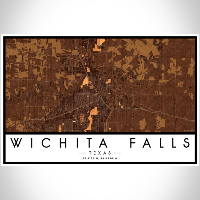 Wichita Falls Texas Map Print Landscape Orientation in Ember Style With Shaded Background