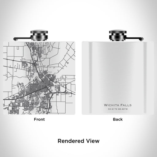 Rendered View of Wichita Falls Texas Map Engraving on 6oz Stainless Steel Flask in White