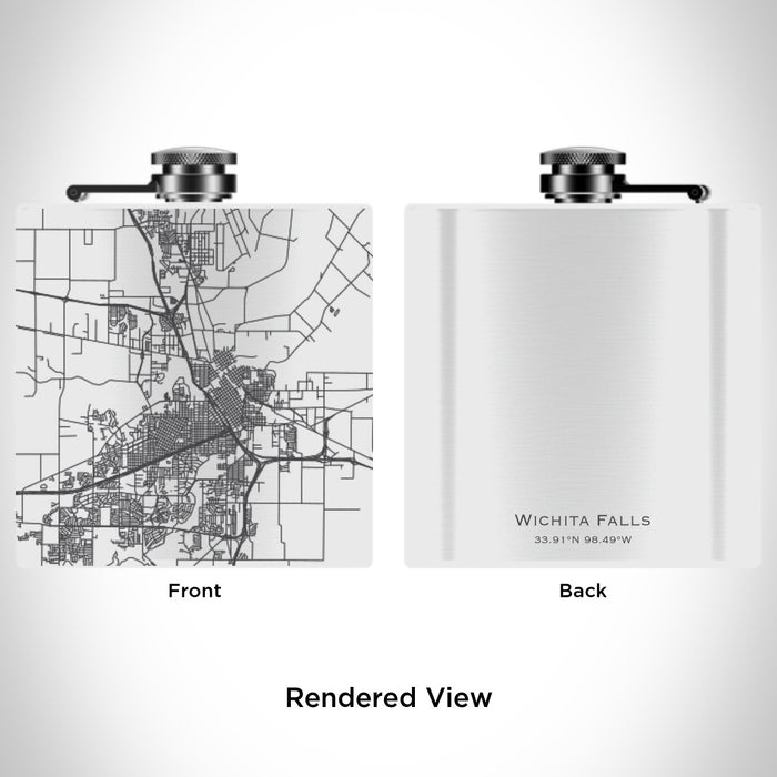 Rendered View of Wichita Falls Texas Map Engraving on 6oz Stainless Steel Flask in White
