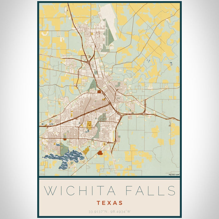 Wichita Falls Texas Map Print Portrait Orientation in Woodblock Style With Shaded Background