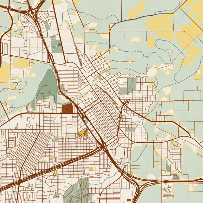 Wichita Falls Texas Map Print in Woodblock Style Zoomed In Close Up Showing Details