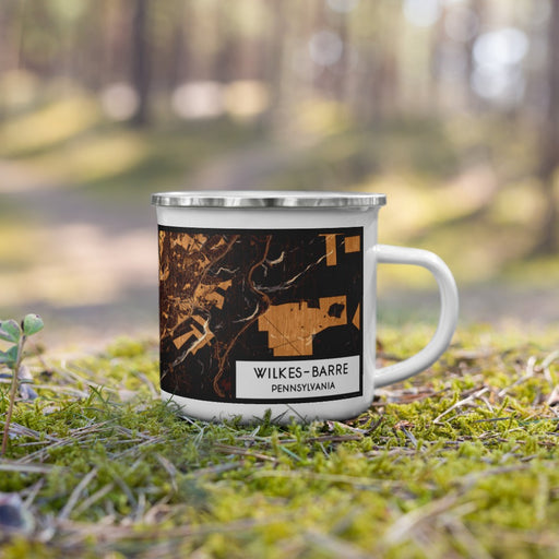 Right View Custom Wilkes-Barre Pennsylvania Map Enamel Mug in Ember on Grass With Trees in Background