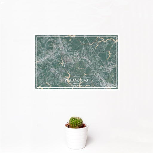 12x18 Williamsburg Virginia Map Print Landscape Orientation in Afternoon Style With Small Cactus Plant in White Planter