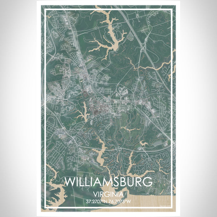 Williamsburg Virginia Map Print Portrait Orientation in Afternoon Style With Shaded Background