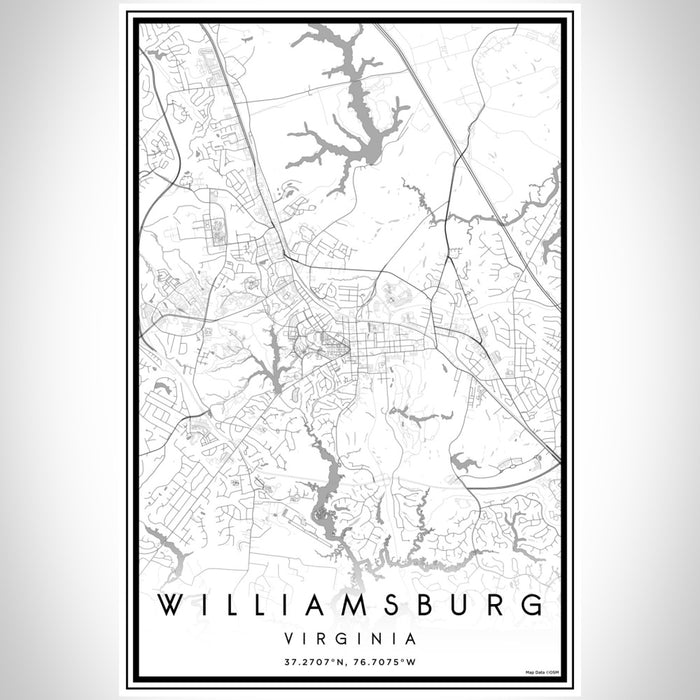 Williamsburg Virginia Map Print Portrait Orientation in Classic Style With Shaded Background