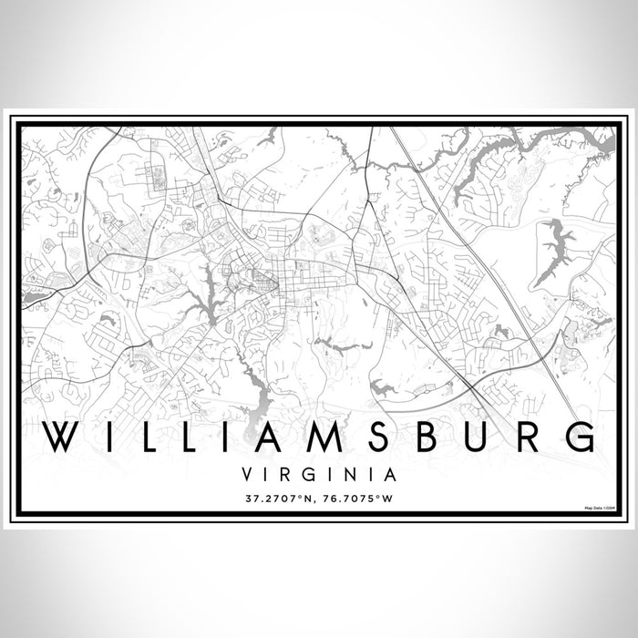 Williamsburg Virginia Map Print Landscape Orientation in Classic Style With Shaded Background