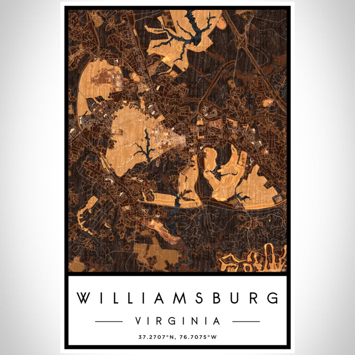 Williamsburg Virginia Map Print Portrait Orientation in Ember Style With Shaded Background