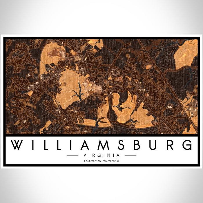 Williamsburg Virginia Map Print Landscape Orientation in Ember Style With Shaded Background