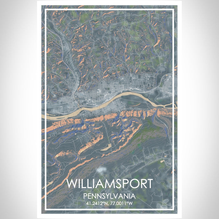 Williamsport Pennsylvania Map Print Portrait Orientation in Afternoon Style With Shaded Background