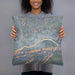 Person holding 18x18 Custom Williamsport Pennsylvania Map Throw Pillow in Afternoon