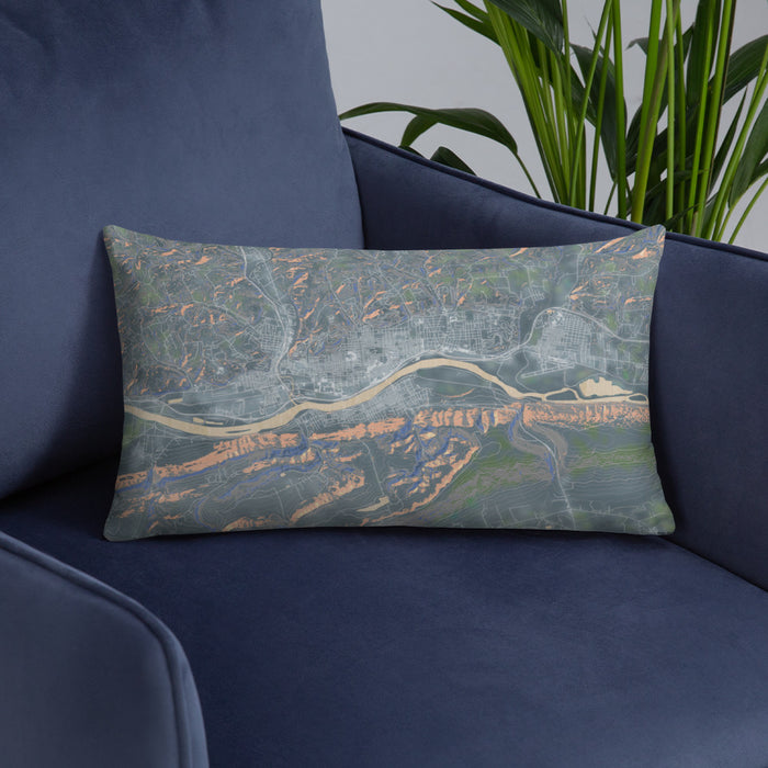 Custom Williamsport Pennsylvania Map Throw Pillow in Afternoon on Blue Colored Chair