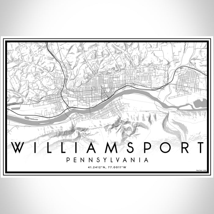 Williamsport Pennsylvania Map Print Landscape Orientation in Classic Style With Shaded Background