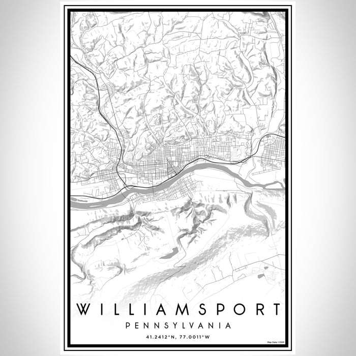 Williamsport Pennsylvania Map Print Portrait Orientation in Classic Style With Shaded Background