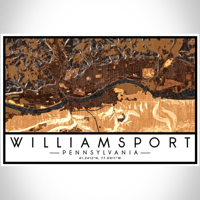 Williamsport Pennsylvania Map Print Landscape Orientation in Ember Style With Shaded Background