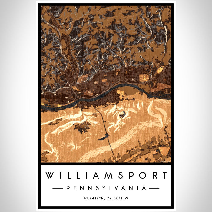 Williamsport Pennsylvania Map Print Portrait Orientation in Ember Style With Shaded Background