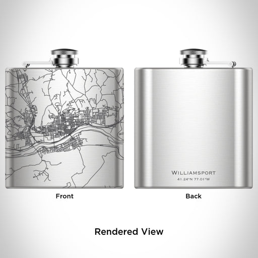 Rendered View of Williamsport Pennsylvania Map Engraving on 6oz Stainless Steel Flask