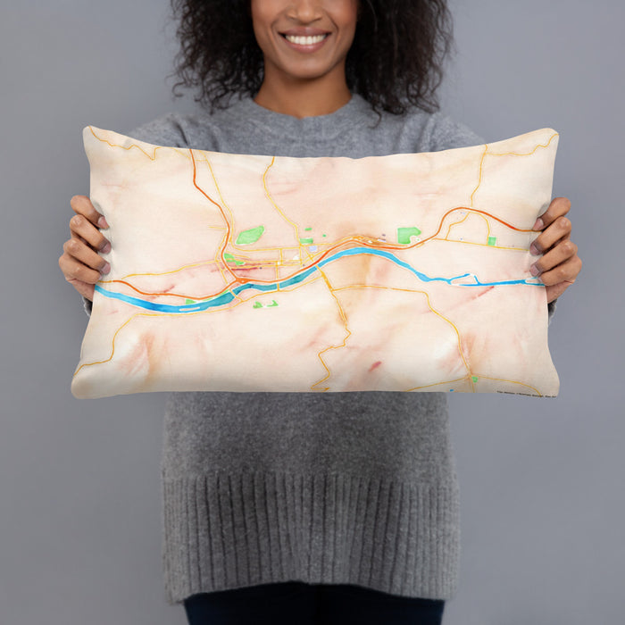 Person holding 20x12 Custom Williamsport Pennsylvania Map Throw Pillow in Watercolor
