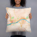 Person holding 18x18 Custom Williamsport Pennsylvania Map Throw Pillow in Watercolor