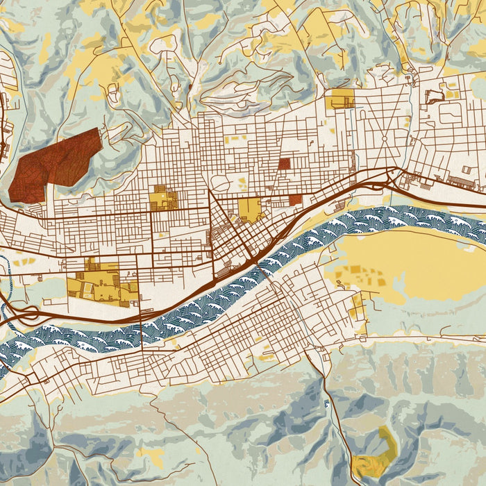 Williamsport Pennsylvania Map Print in Woodblock Style Zoomed In Close Up Showing Details