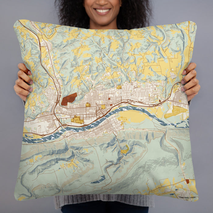 Person holding 22x22 Custom Williamsport Pennsylvania Map Throw Pillow in Woodblock