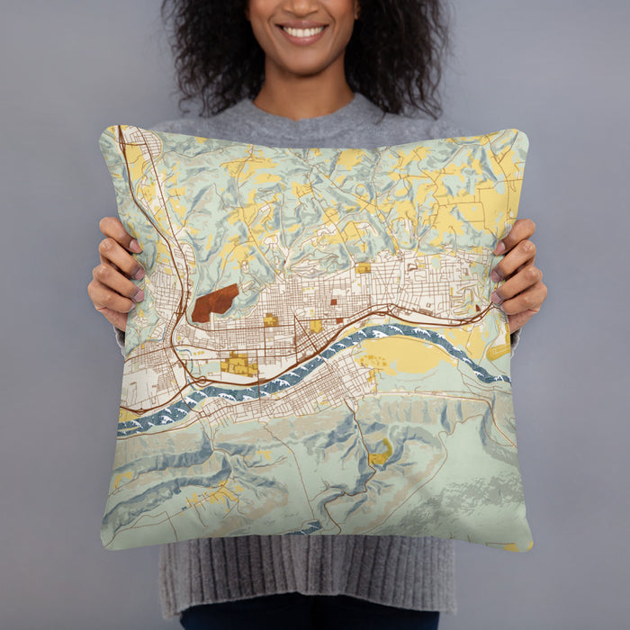 Person holding 18x18 Custom Williamsport Pennsylvania Map Throw Pillow in Woodblock