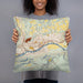 Person holding 18x18 Custom Williamsport Pennsylvania Map Throw Pillow in Woodblock