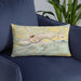 Custom Williamsport Pennsylvania Map Throw Pillow in Woodblock on Blue Colored Chair