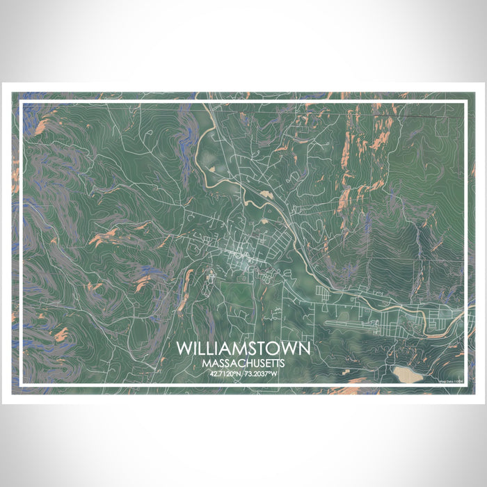 Williamstown Massachusetts Map Print Landscape Orientation in Afternoon Style With Shaded Background
