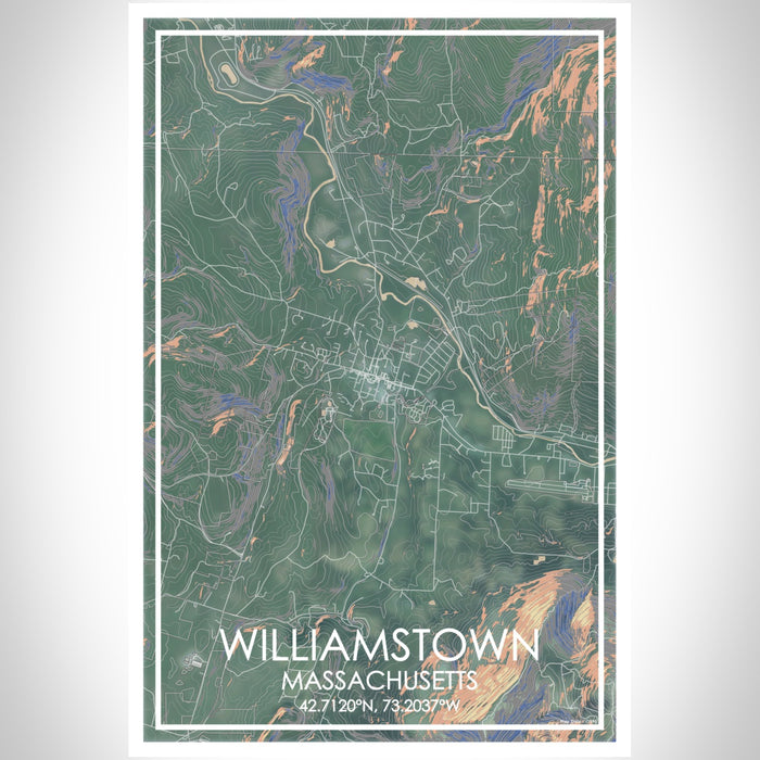 Williamstown Massachusetts Map Print Portrait Orientation in Afternoon Style With Shaded Background
