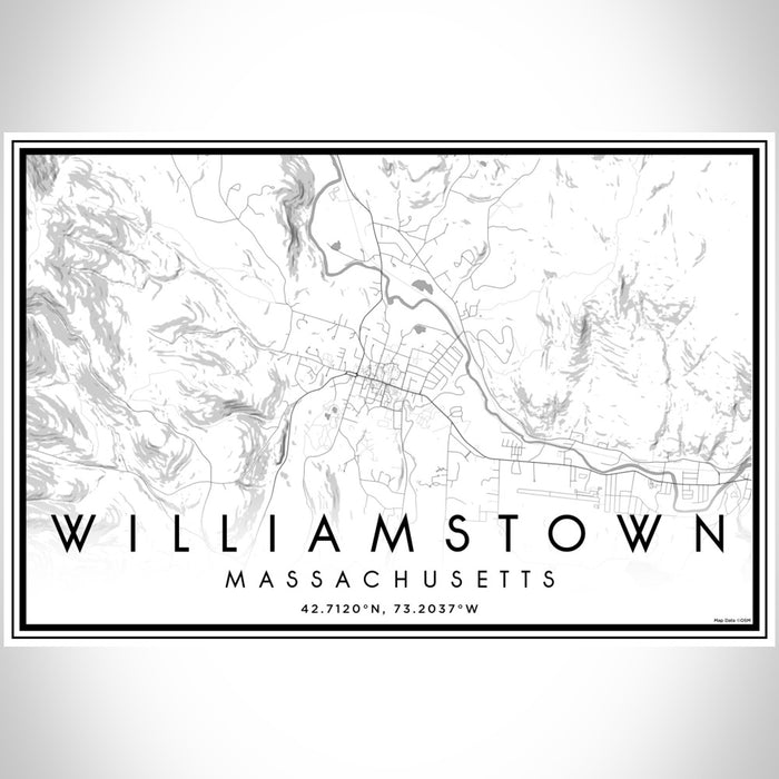 Williamstown Massachusetts Map Print Landscape Orientation in Classic Style With Shaded Background
