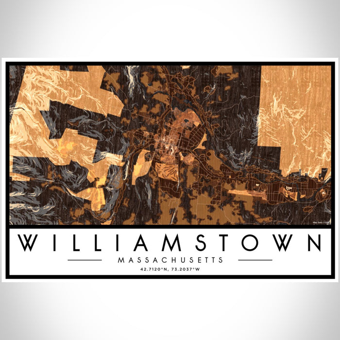 Williamstown Massachusetts Map Print Landscape Orientation in Ember Style With Shaded Background