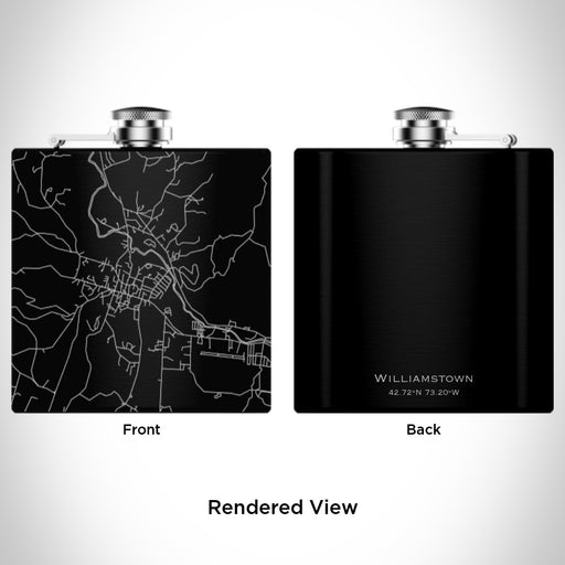 Rendered View of Williamstown Massachusetts Map Engraving on 6oz Stainless Steel Flask in Black