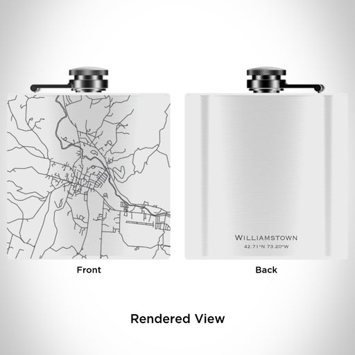 Rendered View of Williamstown Massachusetts Map Engraving on 6oz Stainless Steel Flask in White